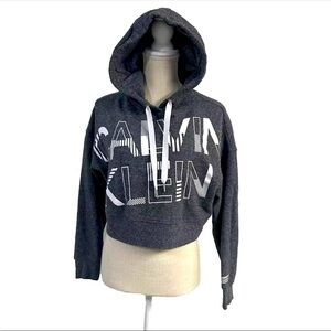 Calvin Klein Crop Hoodie Long Sleeve Big Logo Workout Performance Womens Small